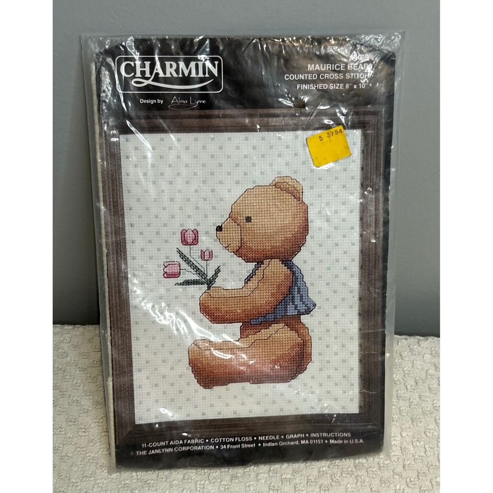 Charmin Maurice Bear Counted Cross Stitch Kit Alma Lynne Janlynn‎ 460-9 8x10 New